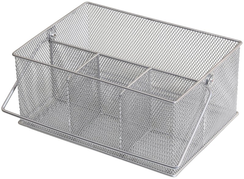 YBM HOME Mesh Silver Condiment Caddy/Kitchen Supply, Utensil, Silverware Organizer Cutlery Holder Flatware Storage Napkin Holder (Silver, 1) - Image 1